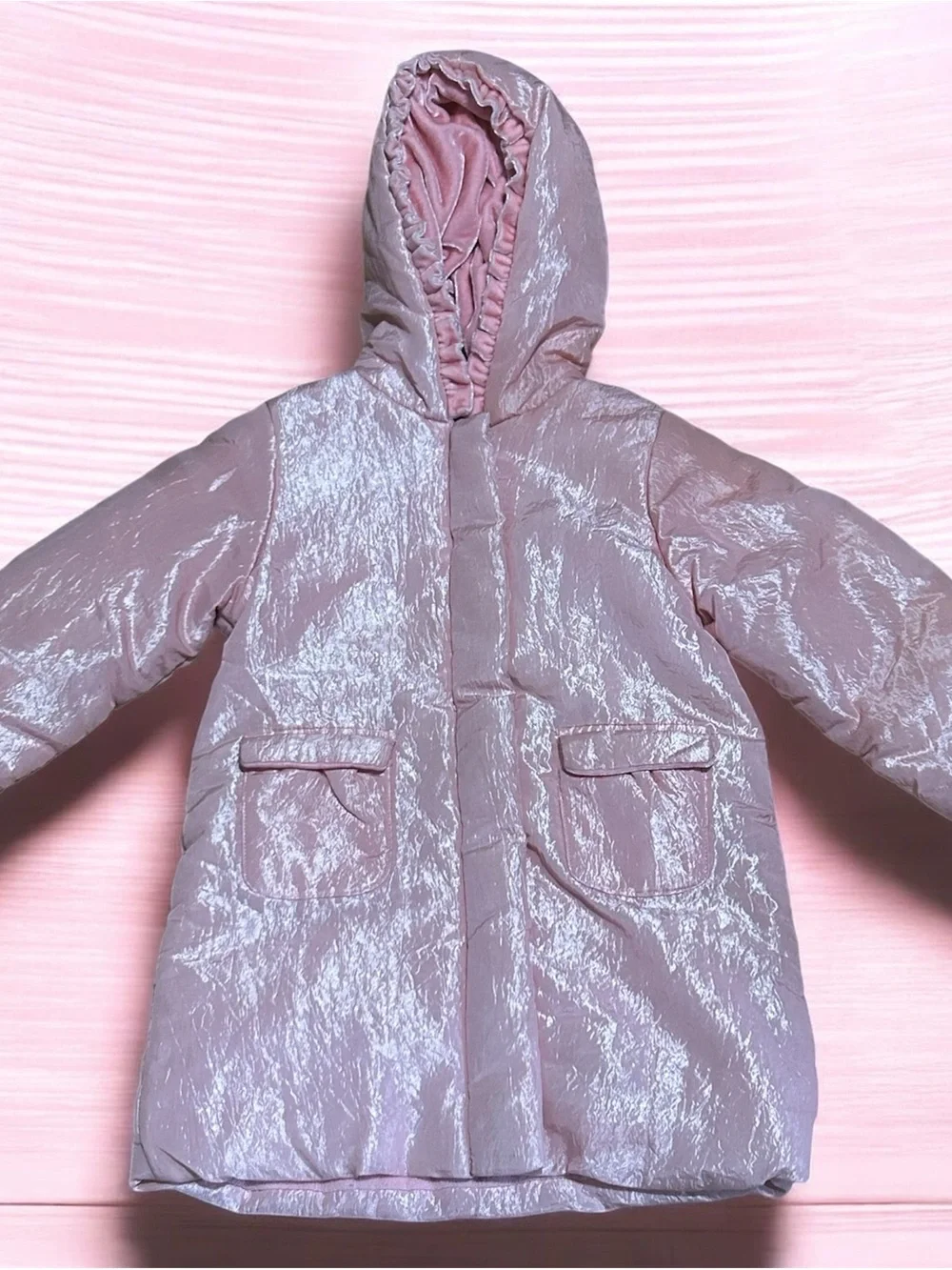 The Children's Place Shimmery Light Pink Hooded Puffer Coat Size 4T EUC
